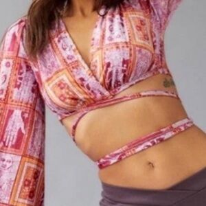 Urban Outfitters Small Women Blouse Top Tarot Cards Boho Velvet Strappy Wrap